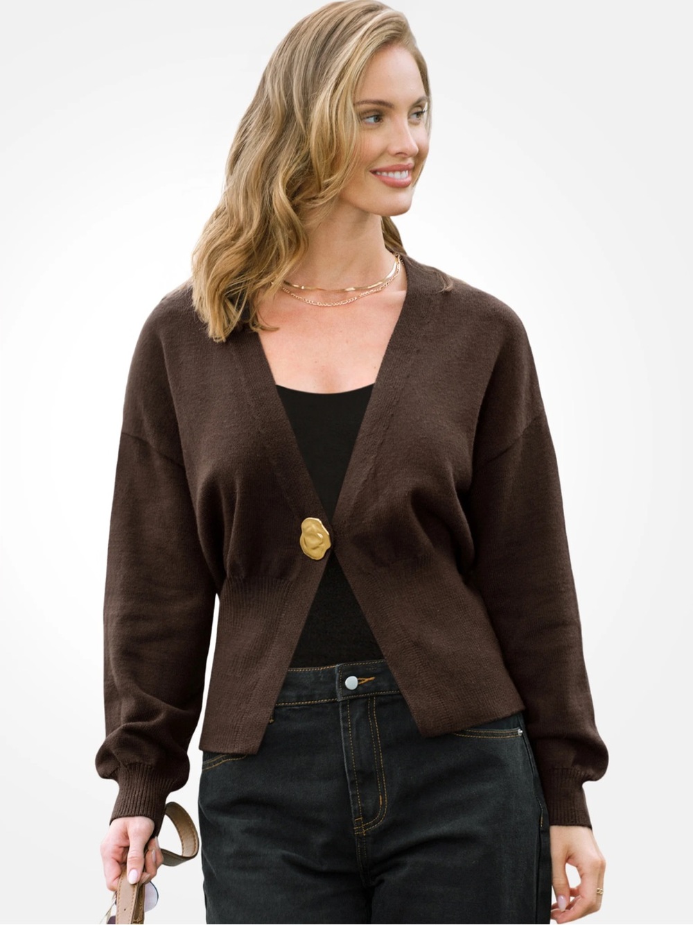 CUPSHE Dark Brown Gold Button Cardigan Sweater Women’s Size Large/XL BRAND NEW
